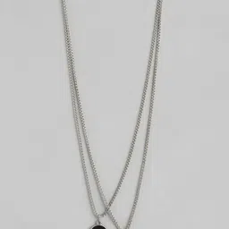 PARIS HAMILTON Set Of 2 Unisex Silver-Plated Geometric Stone Studded Pendants with Chains-4