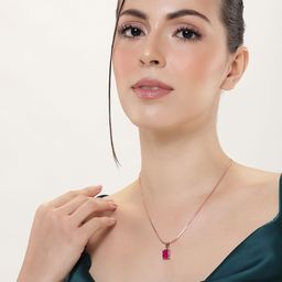 Estele Rose Gold-Plated CZ-Studded Geometric Pendant with Chain-14