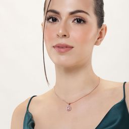 Estele Rose Gold-Plated CZ-Studded Geometric Pendant with Chain-18