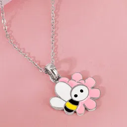 GIVA Kid's 925 Silver Rhodium-Plated Honeybee Pendant with Chain-image-89