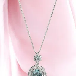 DressBerry Silver-Plated Aquamarine Circular Pendant with Chain-17