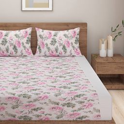 SWAYAM Cream-Coloured 180 TC Fine Cotton Double Fitted Bedsheet with 2 Pillow Covers-25