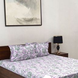 BOMBAY DYEING Purple Floral Cotton 140 TC Queen Fitted Bedsheet Set-1.52 mX1.98 m X 30 cm-image-24
