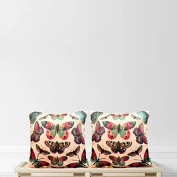 Tasseled Home Beige & White Set of 2 Quirky Satin Square Cushion Covers-1
