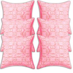 INDHOME LIFE Peach-Coloured Set of 6 Embroidered Square Cushion Covers-18