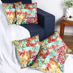 Aura Green & Red 5 Pieces Abstract Printed Velvet Square Cushion Covers-image-96