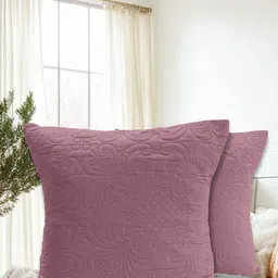 LABHAM Purple 2 Pieces Floral Self Design Cotton Square Cushion Covers-12