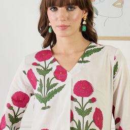 Indo Era Floral Printed V-Neck Pure Cotton A-Line Kurta With Trouser-picture-47