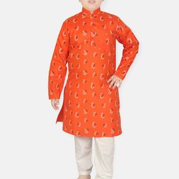 SG YUVRAJ Boys Floral Printed Regular Pure Cotton Kurta With Pyjamas-1