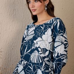 Indo Era Women Floral Printed Regular Pure Cotton Kurta with Trousers-45