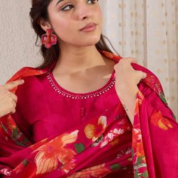 Indo Era Women Floral Printed Regular Pure Cotton Kurta with Trousers & Dupatta-picture-28