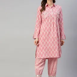 Divena Women Pink Ethnic Motifs Print Pure Cotton Kurta with Harem Pants-picture-36
