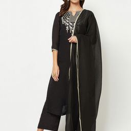 BARARA ETHNIC Embroidered Thread Work Pure Cotton Kurta with Palazzos & With Dupatta-image-14