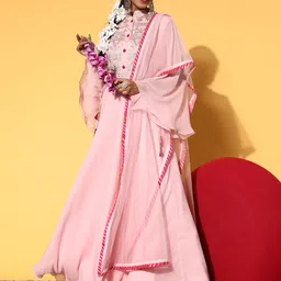 Inddus Women Pretty Pink Georgette Fluid Tie-Up Kurta-image-34