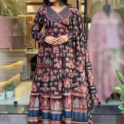 Lilots Ethnic Motifs Printed Pure Cotton Anarkali Kurta with Trousers & Dupatta-image-17