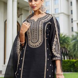 Indo Era Women Ethnic Motifs Embroidered Panelled Kurta with Trousers & With Dupatta-picture-37