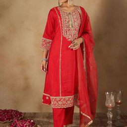 Indo Era Women Ethnic Motifs Embroidered Panelled Kurta with Trousers & With Dupatta-20