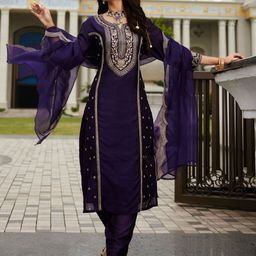 Indo Era Women Ethnic Motifs Embroidered Panelled Kurta with Trousers & With Dupatta-picture-46