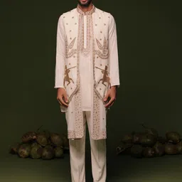 KALPRAAG Men Floral Embroidered Regular Sequinned Kurta with Trousers & With Dupatta-18