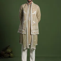 KALPRAAG Men Floral Embroidered Regular Sequinned Kurta with Trousers & With Dupatta-27