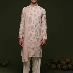 KALPRAAG Men Floral Embroidered Regular Sequinned Kurta with Patiala & With Dupatta-42