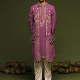KALPRAAG Men Floral Embroidered Regular Sequinned Kurta with Trousers & With Dupatta-41