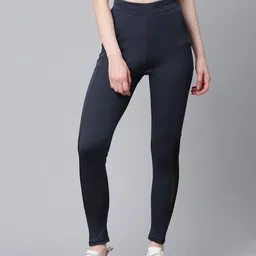Blinkin Women Navy Blue Solid High-Rise Gym Tights with Mesh Panelling-image-13