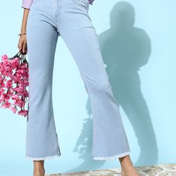DOLCE CRUDO Women Blue High-Rise Regular Fit Cropped Stretchable Jeans-image-53