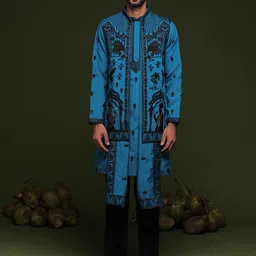 KALPRAAG Men Floral Embroidered Regular Sequinned Kurta with Trousers & With Dupatta-28