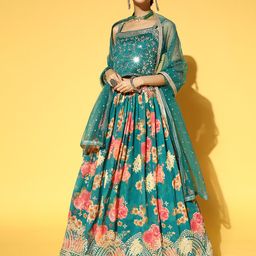 Soch Gorgeous Green Solid Unstitched Lehenga Choli with Dupatta image 5