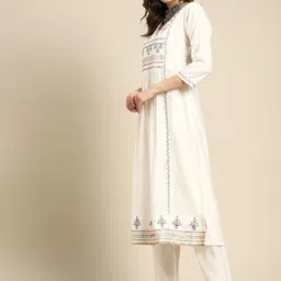 Sangria Ethnic Motifs Yoke Design Regular Thread Work Kurta with Trousers & With Dupatta image 2