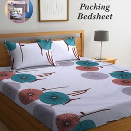 Arrabi Bookfold White & Grey Floral Printed 300 TC King Bedsheet & Pillow Covers-image-52