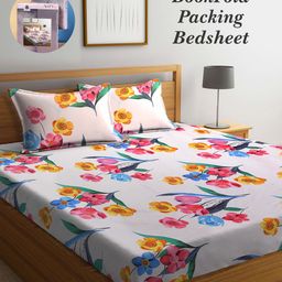 Arrabi Bookfold White & Pink Floral Printed 300 TC King Bedsheet With 2 Pillow Covers-image-46