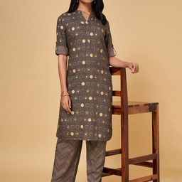 RANGMANCH BY PANTALOONS Women Olive Green Printed Kurta with Trousers-picture-29