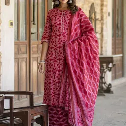 Nayo Women Red Printed Pure Cotton Kurta with Palazzos & With Dupatta-picture-49