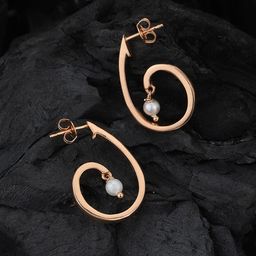 Carlton London 18Kt Rose Gold Plated Half Hoop Earrings with Pearl-image-41