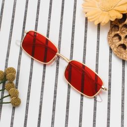 Ted Smith Unisex Red Lens & Gold-Toned Square Sunglasses with UV Protected Lens-image-69