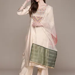 Anouk Yoke Design Regular Liva Kurta with Palazzos & Dupatta image 4