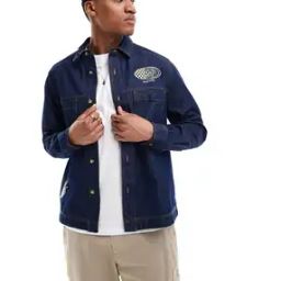 Men Regular Fit Denim Boxy Overshirt with Racing Embroidery-image-31