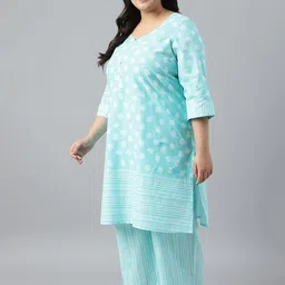 AURELIA Plus Size Abstract Printed Pure Cotton Kurta with Palazzos image 5