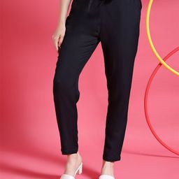 Freehand by The Indian Garage Co Women Tapered Fit High-Rise Trousers with Belt-image-28