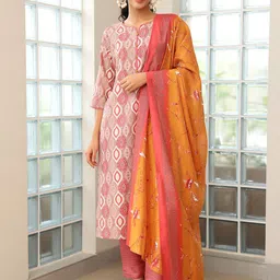 Libas Ethnic Motifs Printed Regular Notch Neck Kurta with Trousers & Dupatta image 1
