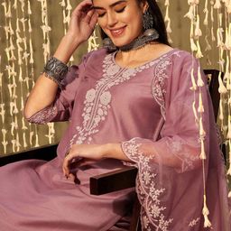 Indo Era Yoke Design Regular Thread Work Kurta with Trousers & With Dupatta image 2