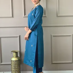 KALINI Women Ethnic Motifs Embroidered Regular Thread Work Kurta with Trousers & With Dupatta image 3