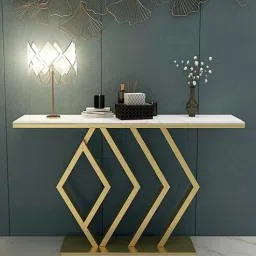 creator handicrafts Designer Marble Top Console Table In Gold Finish-picture-0