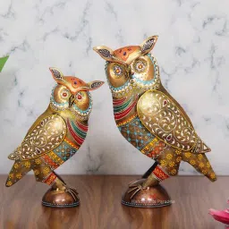 handicrafts paradise Owl Multicolour Metal (Set of 2) Figurine-picture-14