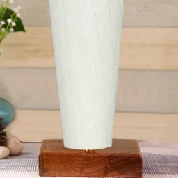 Devansh Off White Cotton Cylinder Table Lamps With Brown Square Wood Base-22