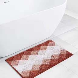 OBSESSIONS Red & White Geometric Pattern 2200 GSM Cotton Anti-Skid Bath Rugs-11