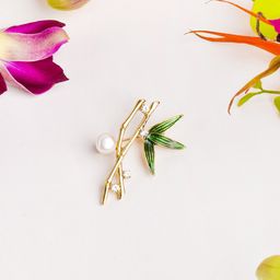 JOKER & WITCH Women Gold-Toned & Green Rhinestone Studded Brooch-image-41