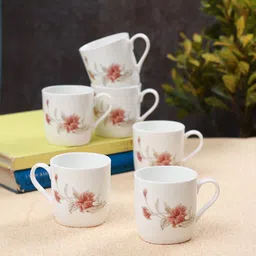 CLAY CRAFT White & Red Floral Printed Ceramic Glossy Cups 180 Ml Each-16